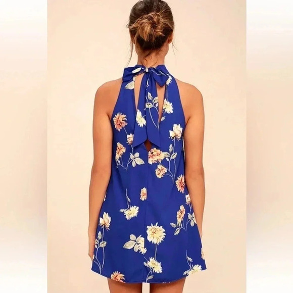LULUS Royal Blue Floral Swing Dress Size Small EUC - Picture 3 of 5